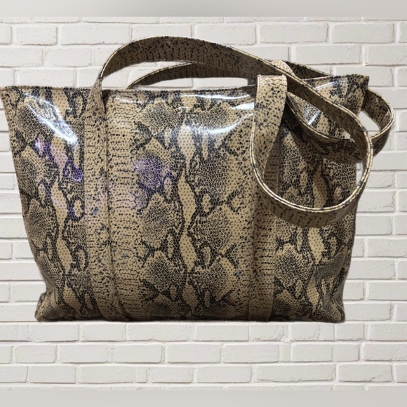 Timmy Woods Beverly Hills Faux Snakeskin Large Vinyl Tote Bag Shoulder Purse - Picture 2 of 5